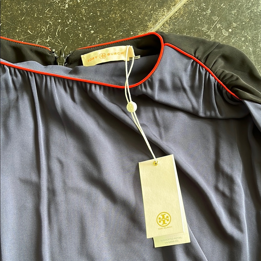 Tory Burch Navy and Gray Dress with Red Trim